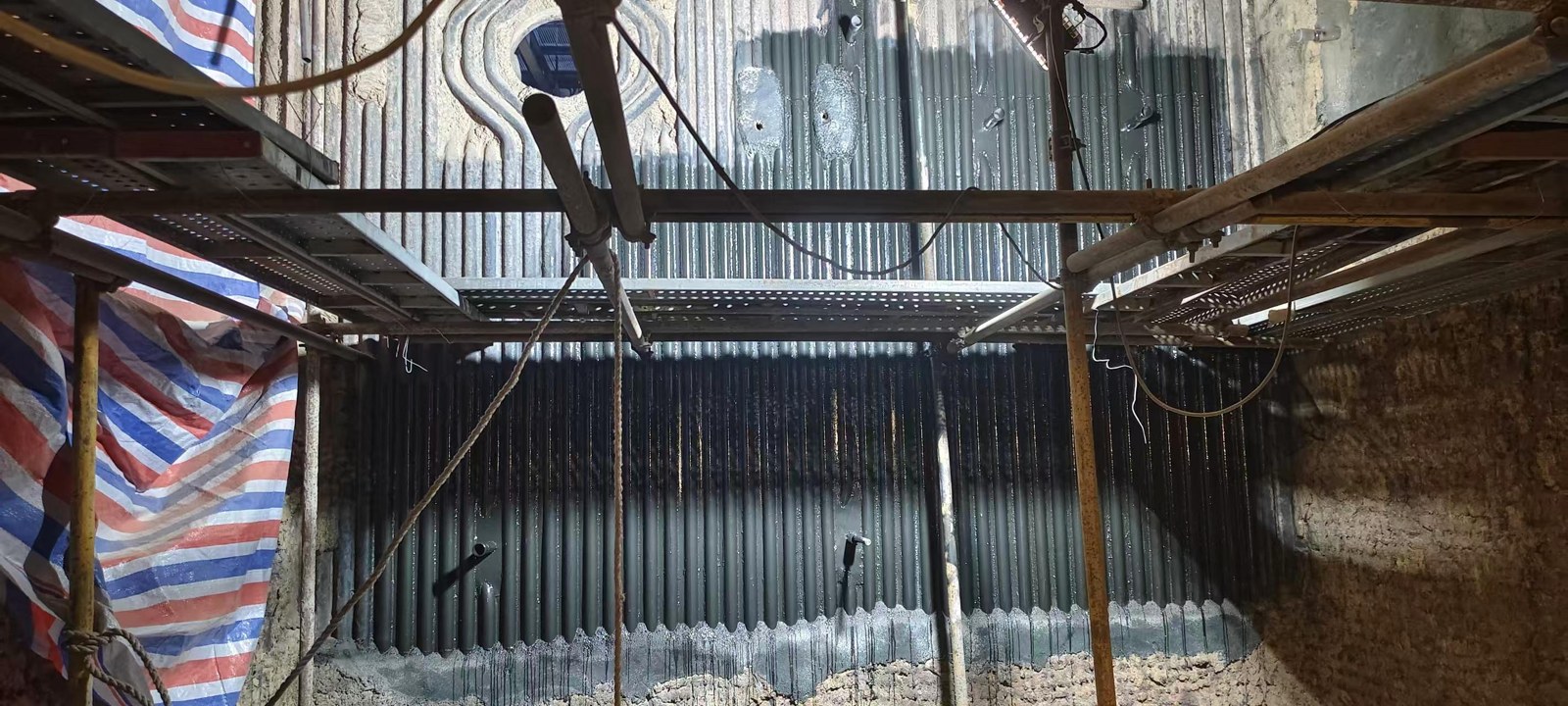 Scaffolding erected inside the boiler for coating work